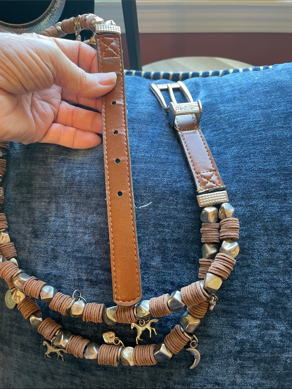Boho Brown Leather Bead Layered Belt Express - Picture 7 of 8